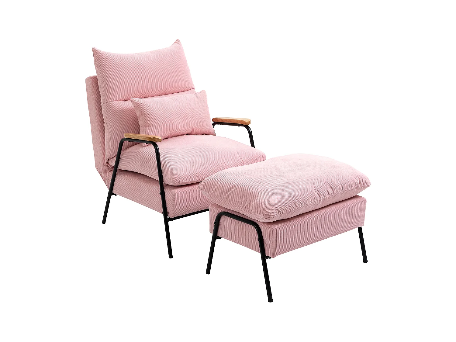 Fauteuil oreille avec repose-pieds tissu inclinabile relax salon chambre rose 68x91,5x88 cm