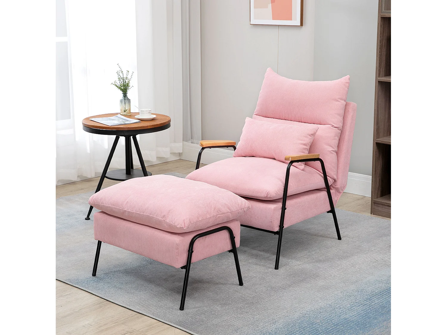 Fauteuil oreille avec repose-pieds tissu inclinable relax salon chambre rose 68x91,5x88 cm