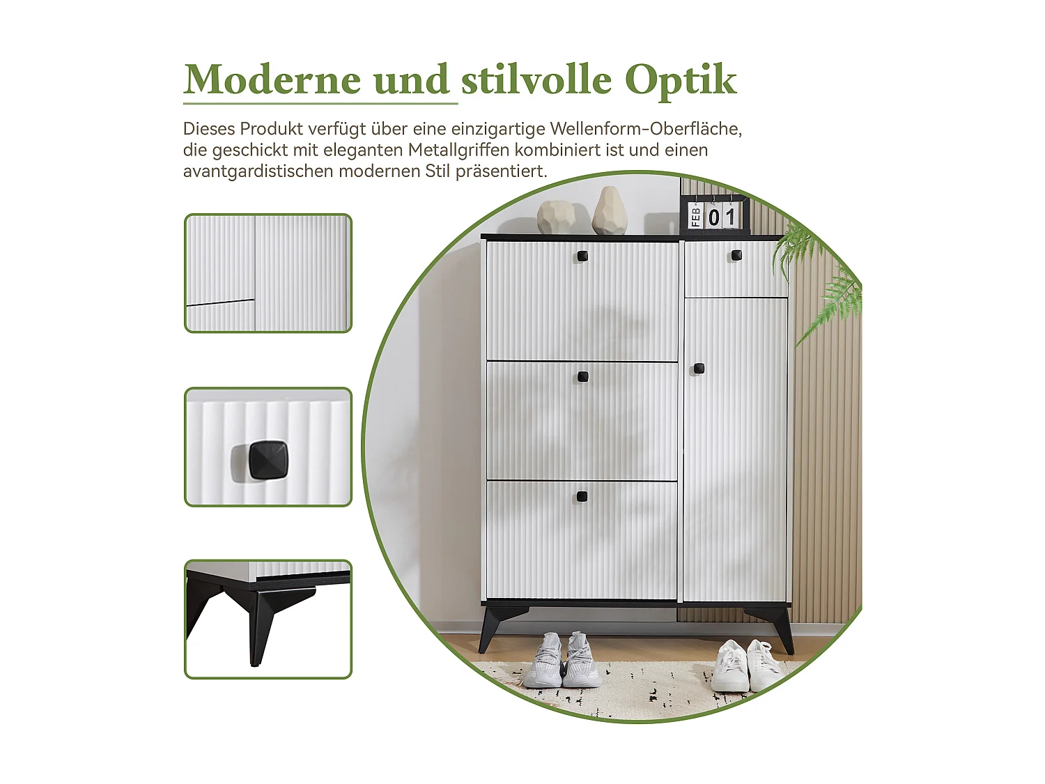 Mueble de entrada de aglomerado con diseño ondulado y almacenaje multifuncional 100x35x90cm blanco