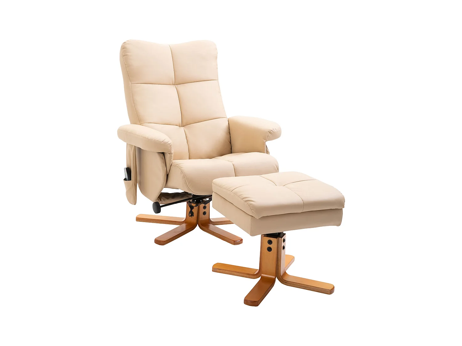 Sillón relax con masaje y otomana reclinable 145° poliéster salón dormitorio crema 80x86x99 cm