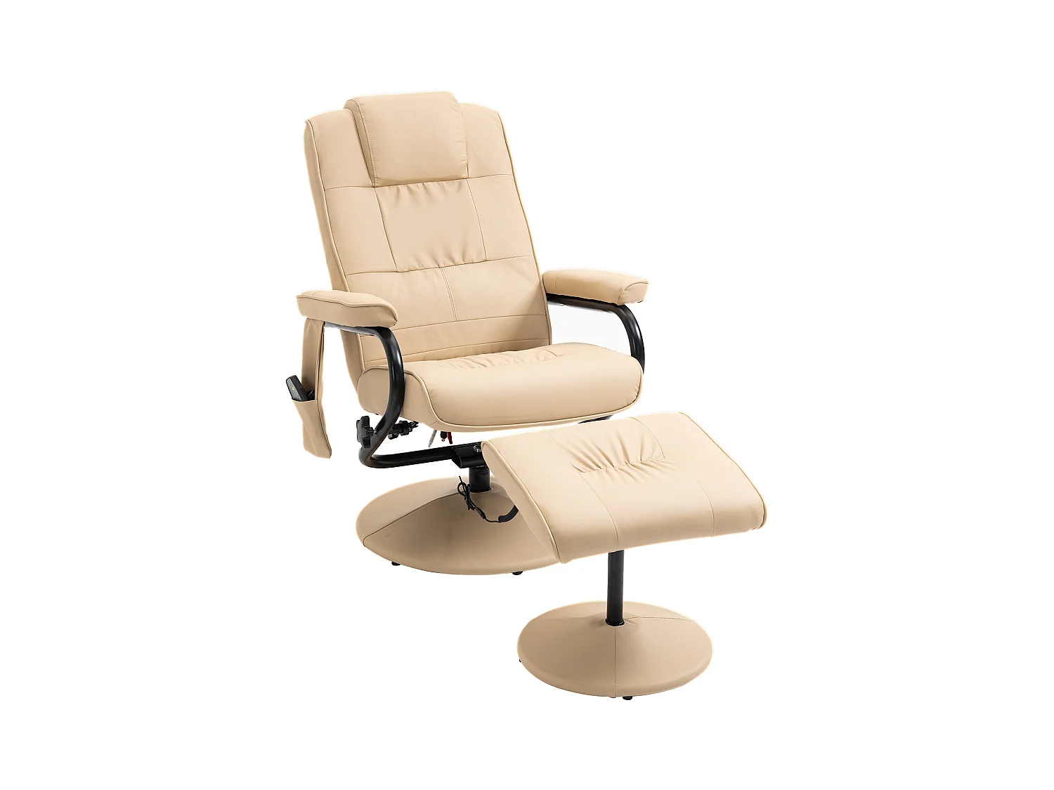 Sedia massante con pouf in pelle sintetica chaise lounge inclinabile salon crema 77x84x95 cm