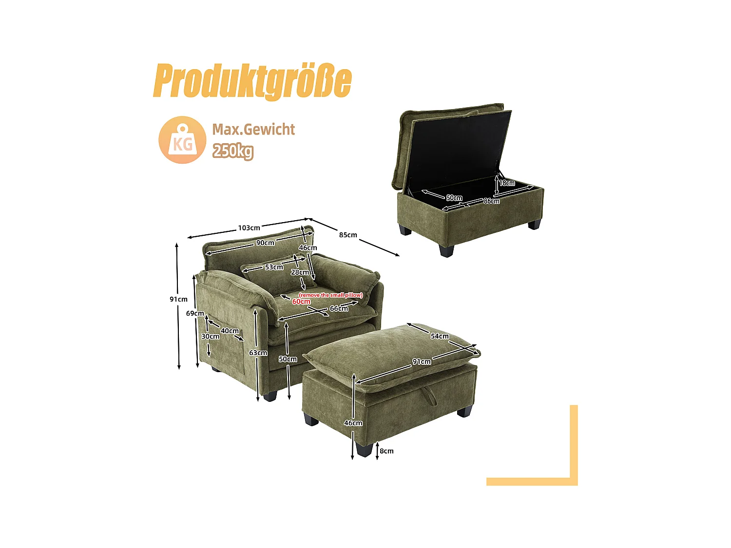 Sillón extragrande de chenilla con otomana, espacio de almacenamiento y cojines beige