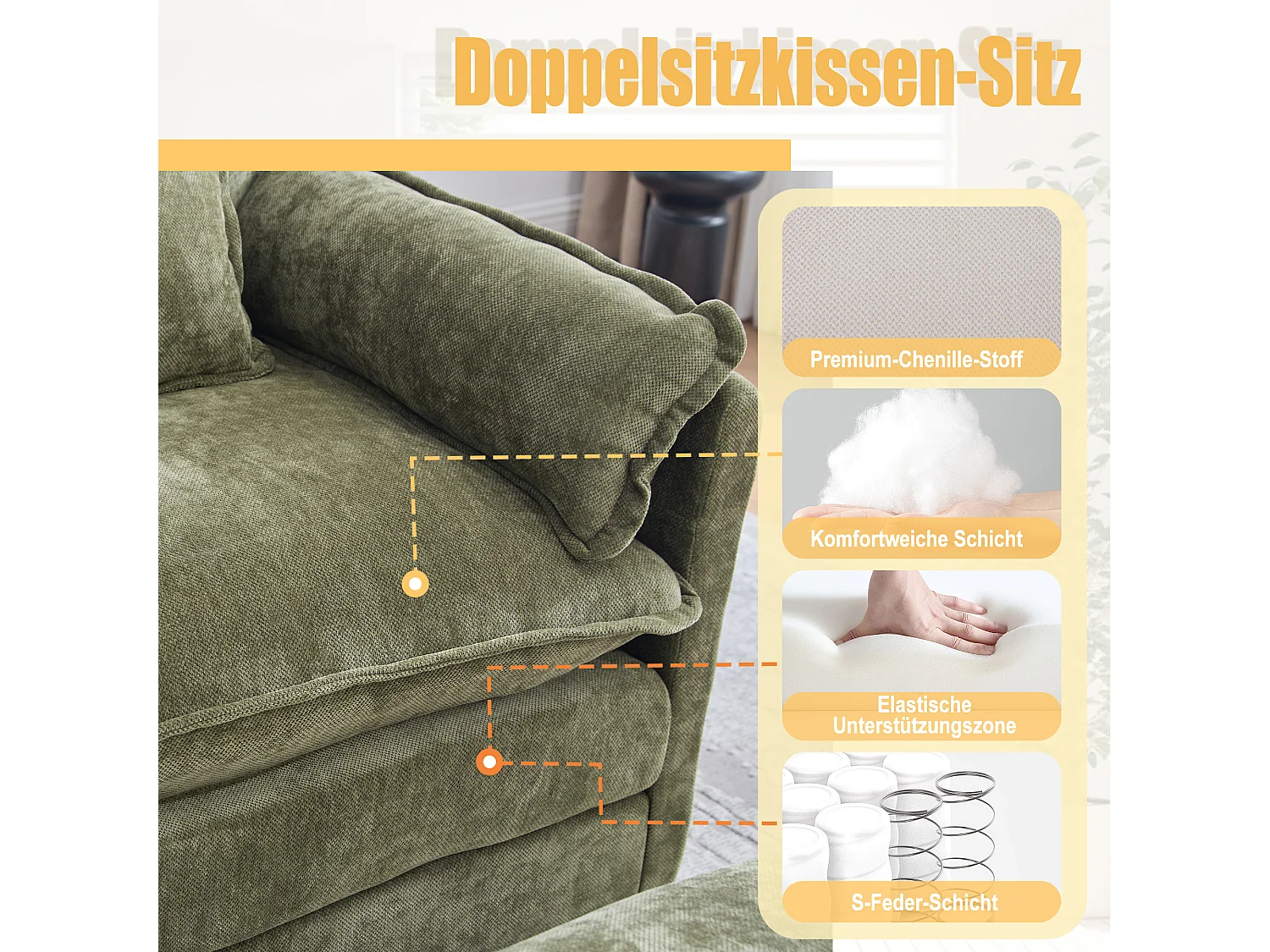 Poltrona lounge surdimensionata con ripiani in ciniglia con fascia e cuscini Beige