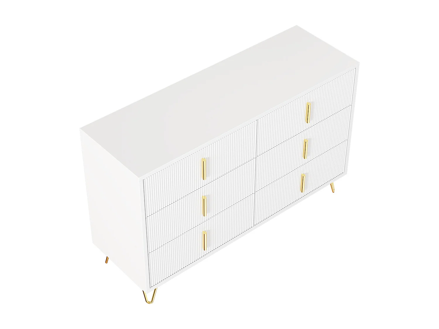 Aparador diseño panel madera ondulado almacenaje 6 cajones salón comedor blanco oro 120x77x40 cm