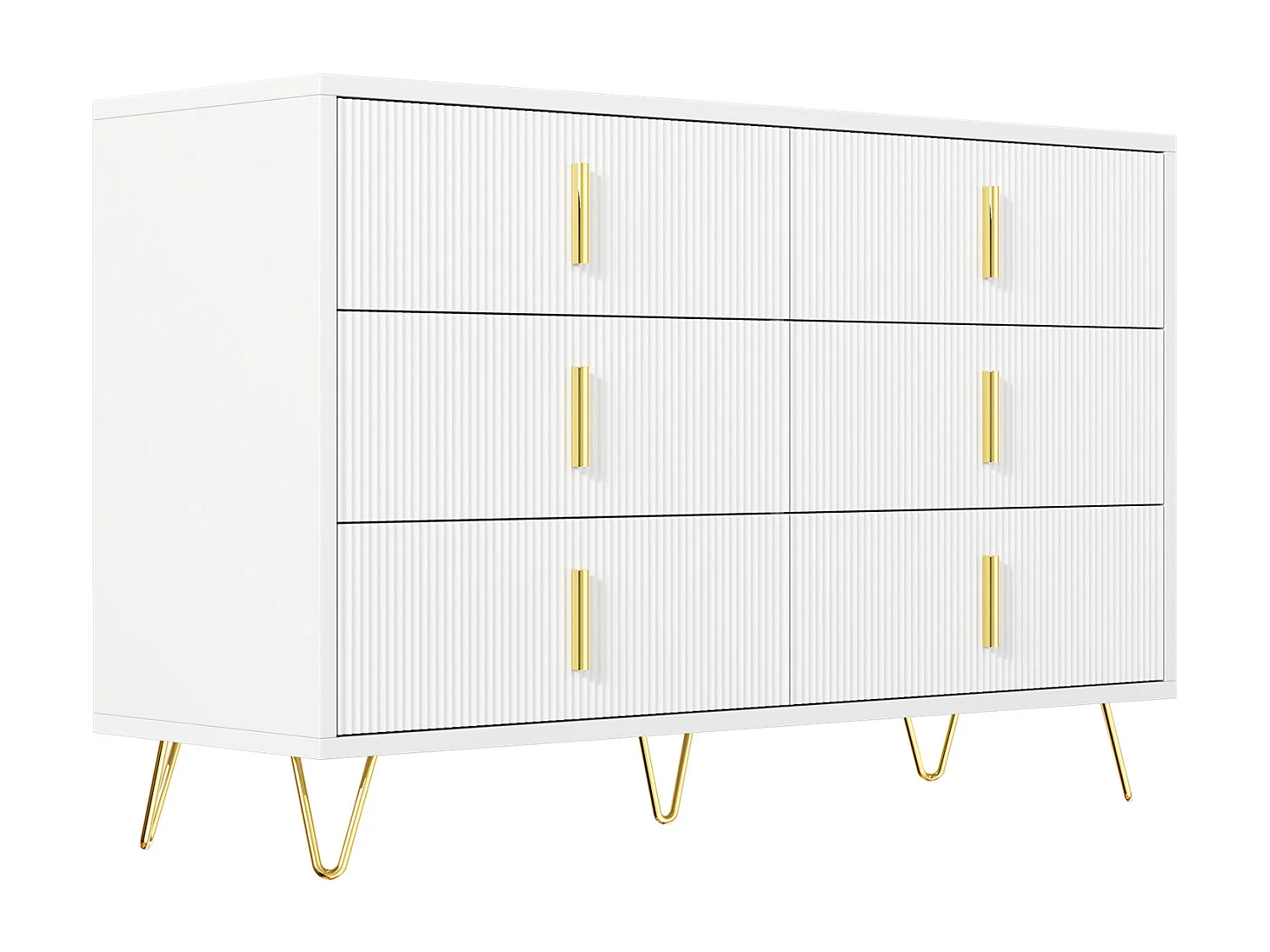 Aparador diseño panel madera ondulado almacenaje 6 cajones salón comedor blanco oro 120x77x40 cm