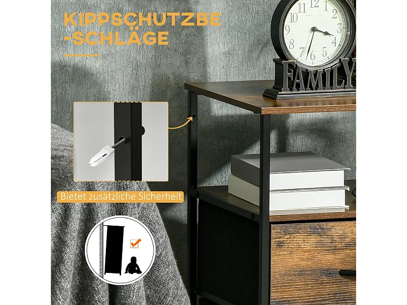 Cômoda 2 gavetas tecido metal estilo industrial sala rústico marrom 45 cm