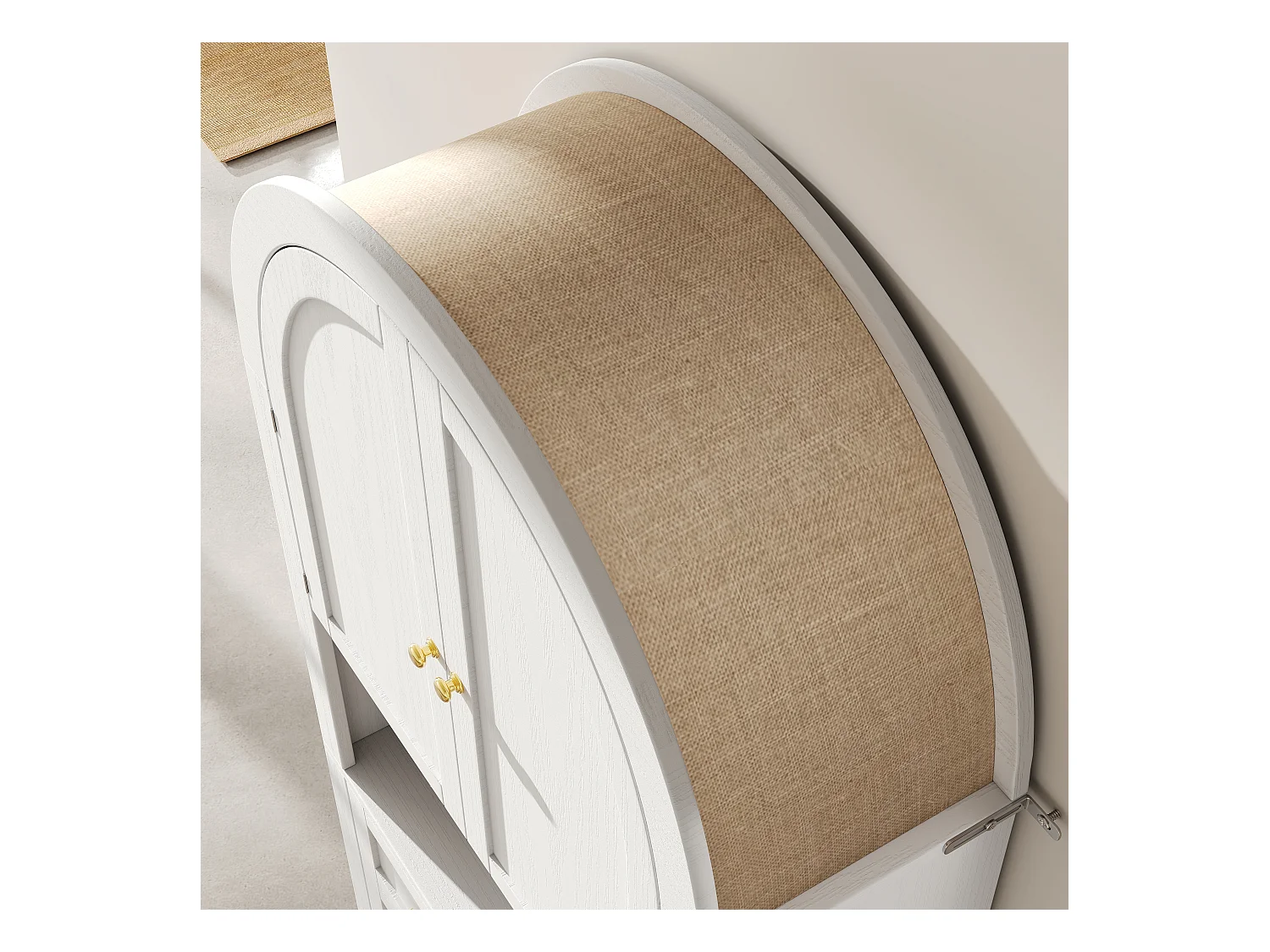 Buffet Haut Arqué 70x35x180cm MDF Avec Tiroirs et Étagères Salon Cuisine Blanc