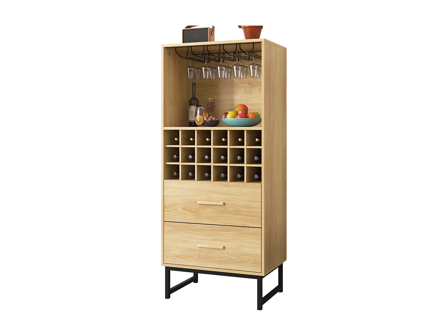Buffet à vin PB bois naturel gamma-bouteilles porte-verres 18 casse 2 cassetti 60x39,5x141 cm