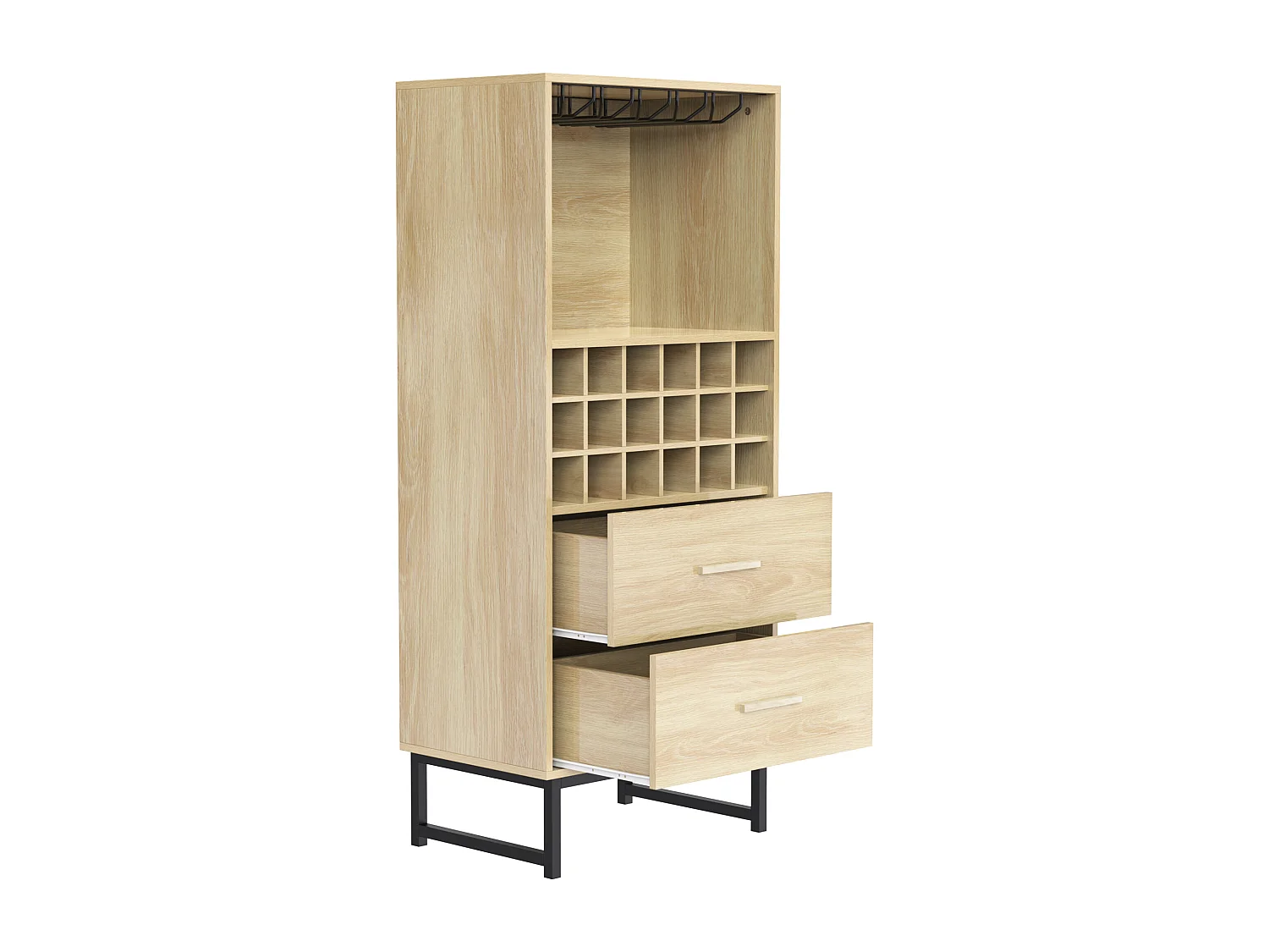 Buffet à vin PB bois naturel gamma-bouteilles porte-verres 18 casse 2 cassetti 60x39,5x141 cm