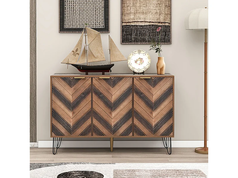 Aparador de madeira maciça com 3 portas e prateleiras para sala de estar e sala de jantar 120x38x76 cm madeira preta