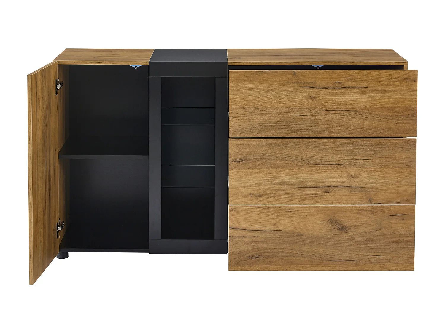 Buffet LED controllato da appli MDF vetro rangement salon salle à manger noir marron 140x40x80 cm
