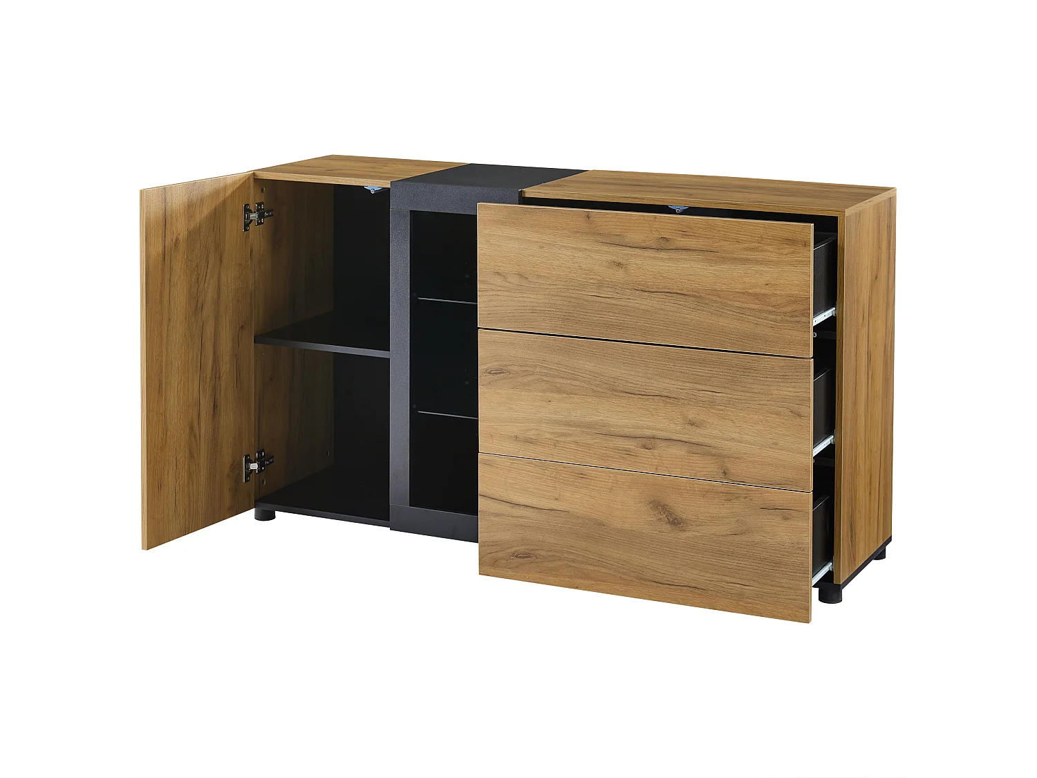 Buffet LED controllato da appli MDF vetro rangement salon salle à manger noir marron 140x40x80 cm