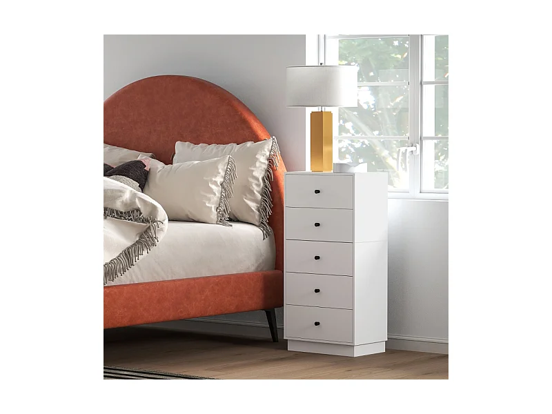 Buffet 5 cassetti MDF rangement salon chambre blanc 47 cm
