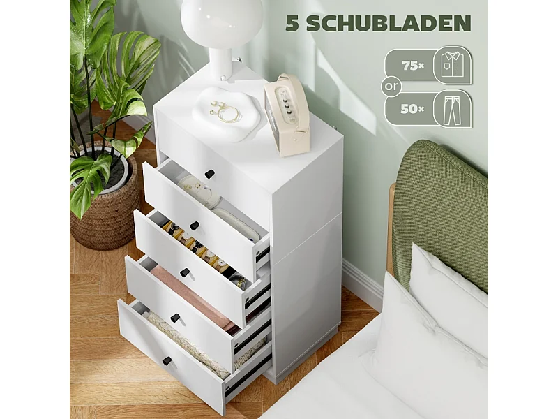 Aparador 5 gavetas MDF armazenamento sala quarto branco 47 cm