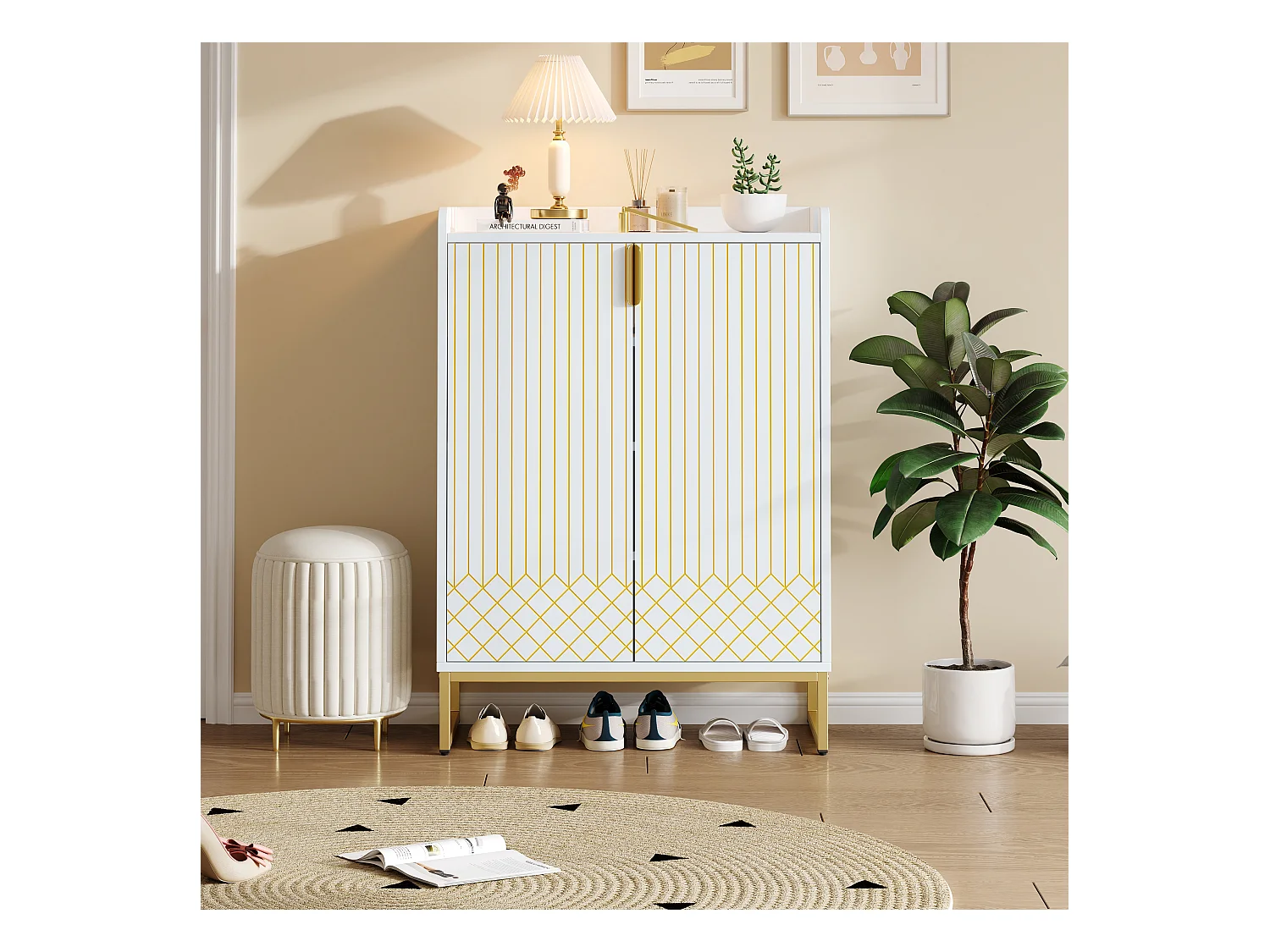 Zapatero de MDF blanco mate con 4 estantes, diseño moderno, entrada 75x37x105 cm