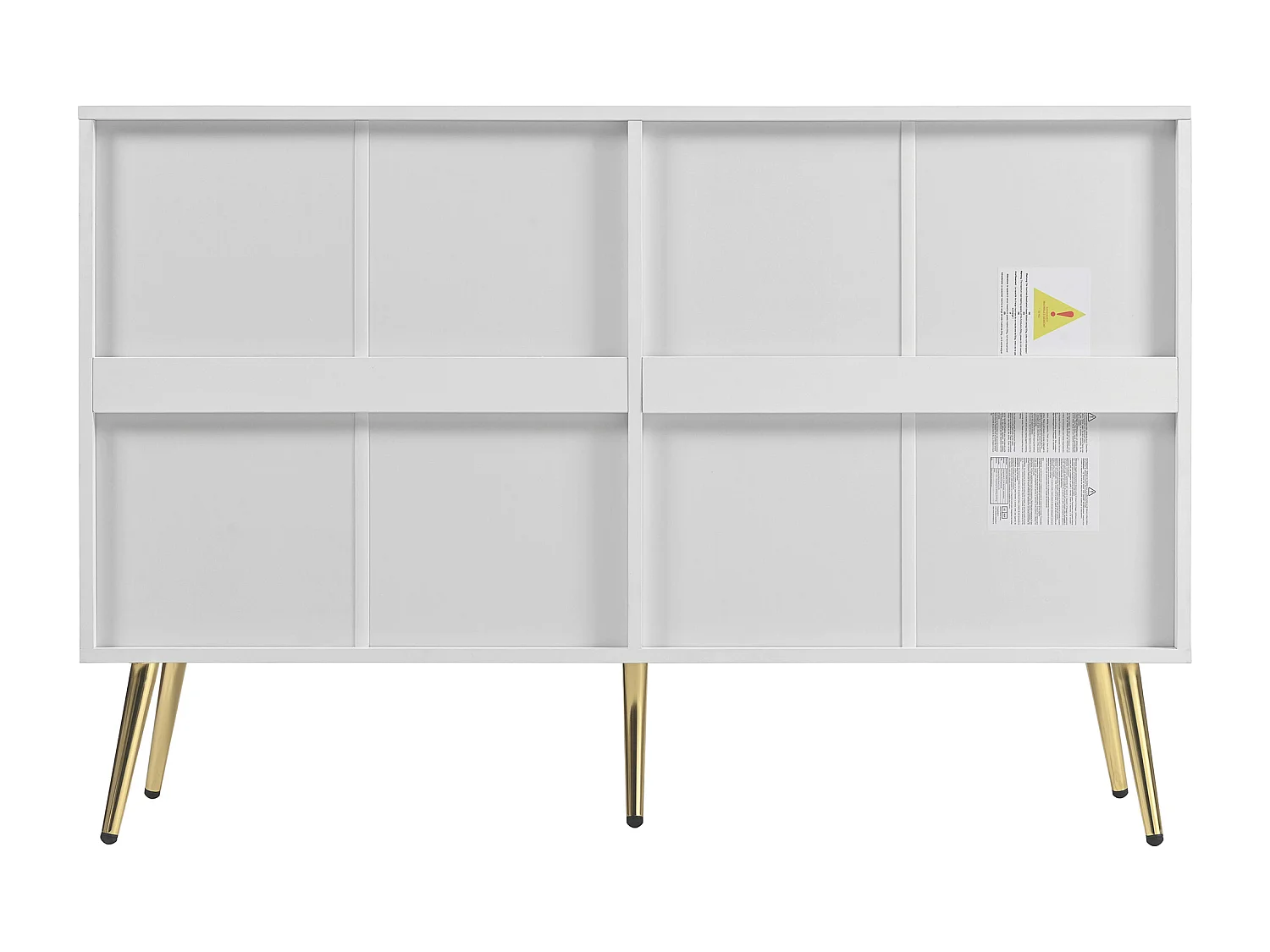 Cômoda moderna em MDF branco com 6 gavetas e pés em metal dourado para quarto ou sala 120x40x80 cm