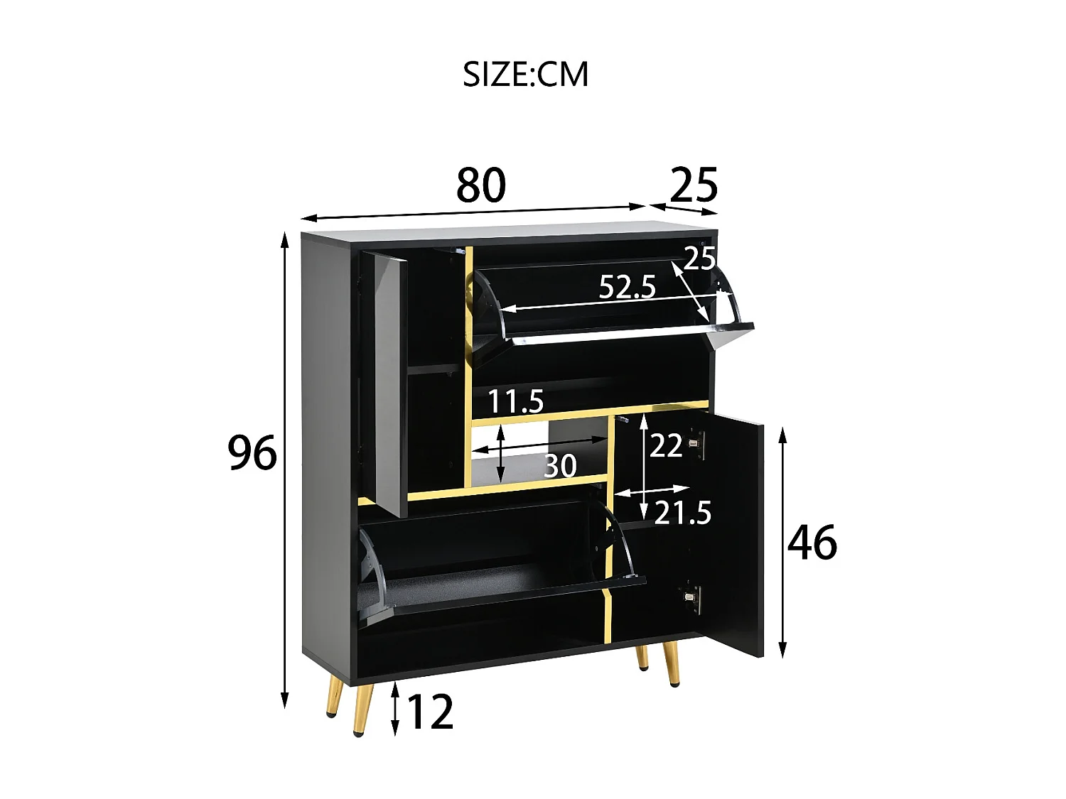 Sapateira de madeira preta LED 16 cores design moderno entrada de armazenamento 80x25x96 cm
