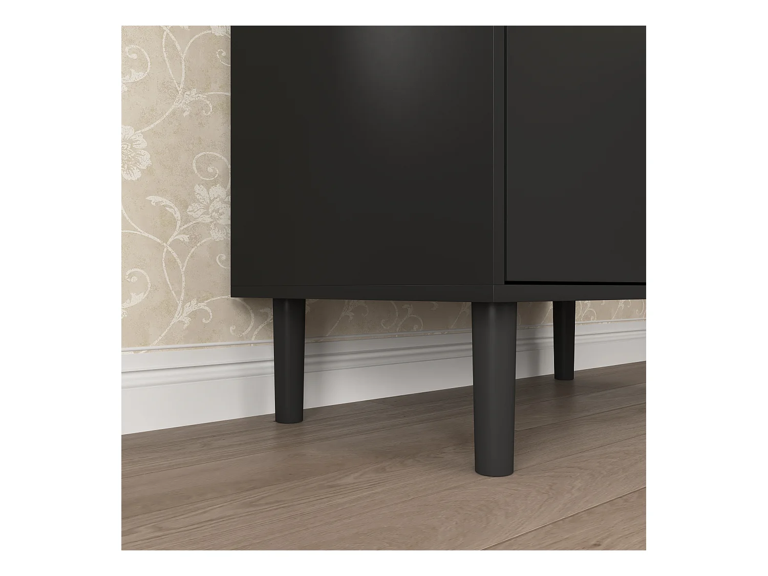 Librería alta de MDF negro con 4 puertas de cristal y estantes regulables, almacenaje para salón dormitorio