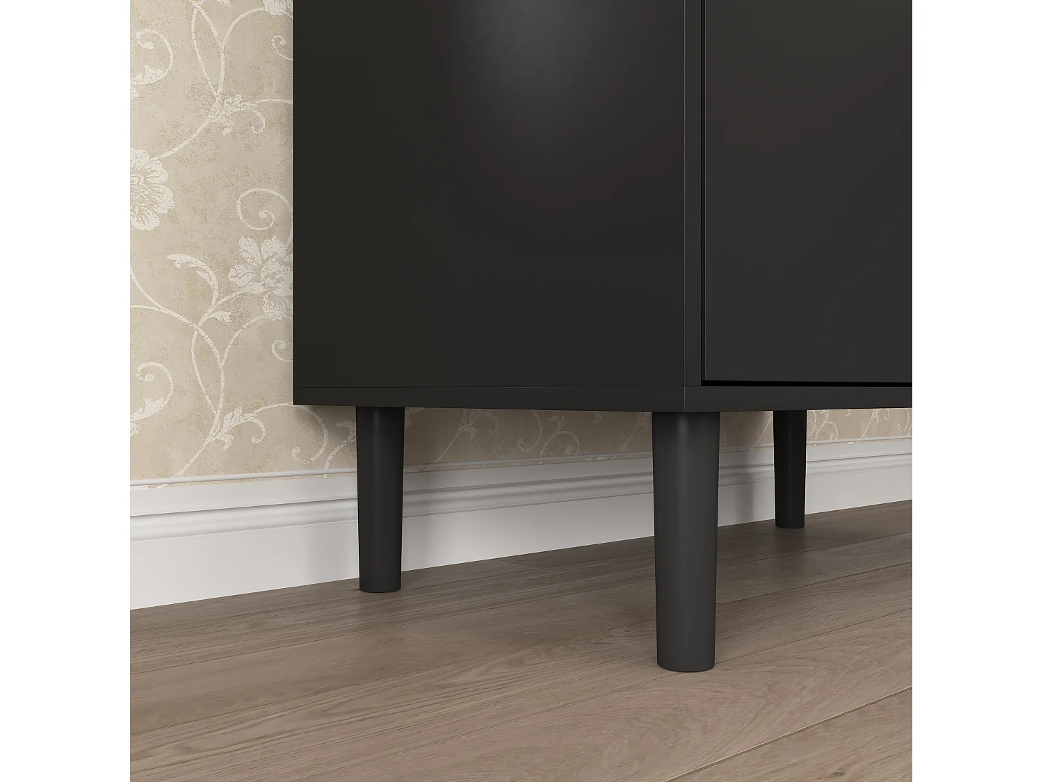 Librería alta de MDF negro con 4 puertas de cristal y estantes regulables, almacenaje para salón dormitorio