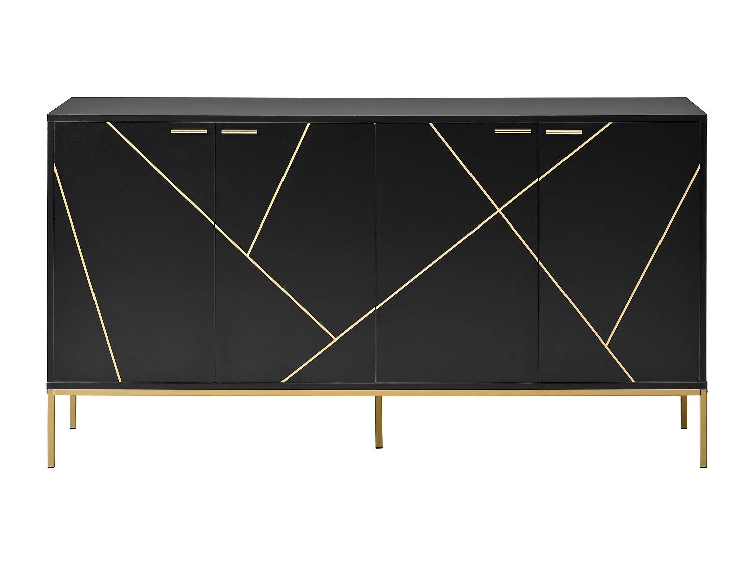 Aparador de madeira de metal preto dourado estilo moderno 150x40x80cm com pernas altas