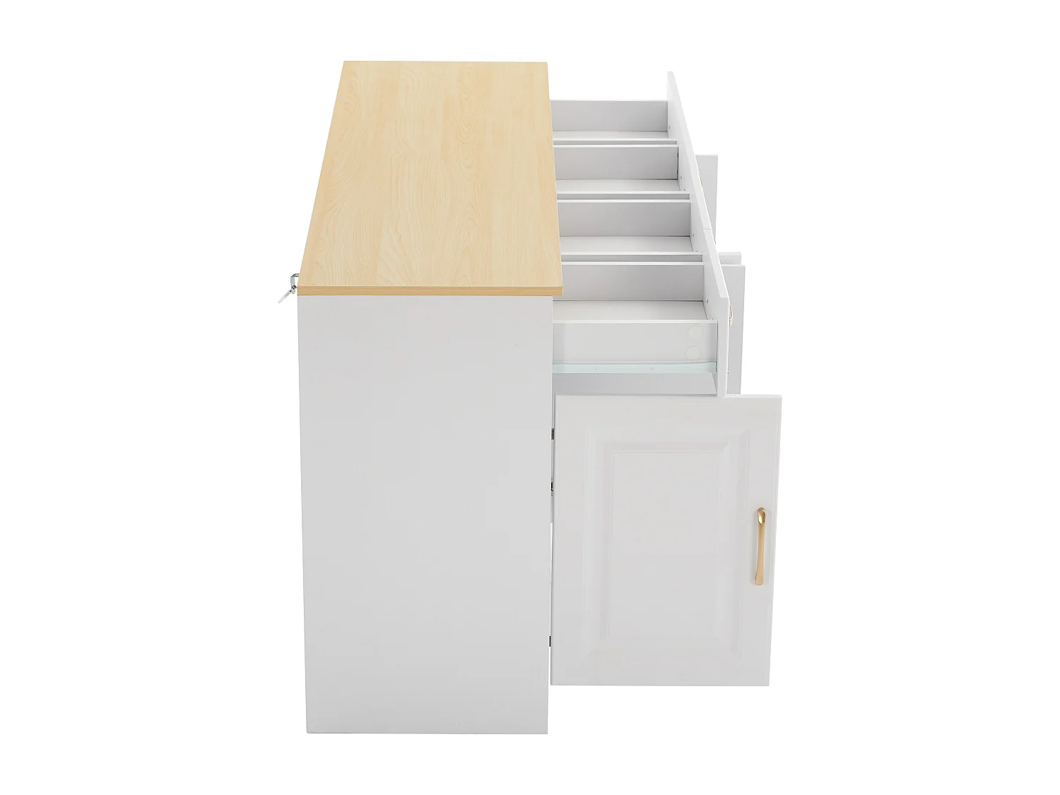 Aparador de madeira maciça com 4 portas e 4 gavetas para cozinha e sala de estar em estilo campestre, branco, 140 x 40 x 75 cm