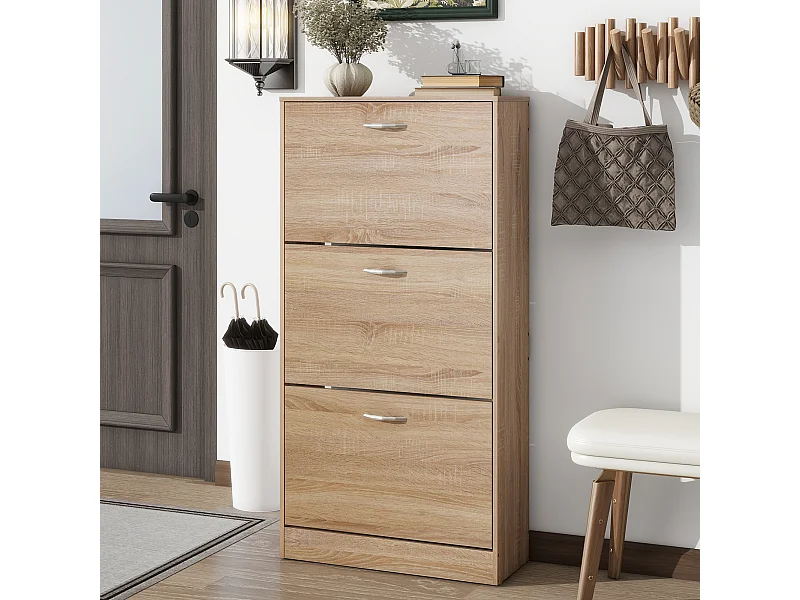 Sapateira com painel de madeira, 3 gavetas, armazenamento, corredor, entrada, estilo carvalho, 120 cm