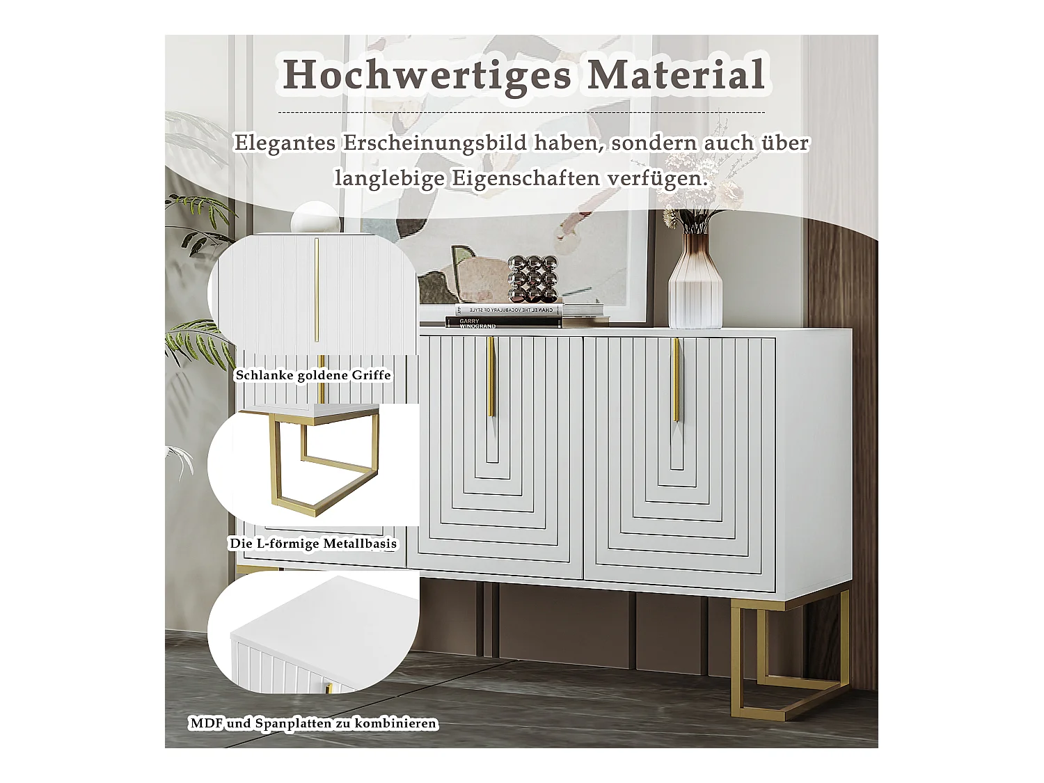 Buffet 3 porte MDF design moderno con ripiani regolabili e piedi in metallo bianco