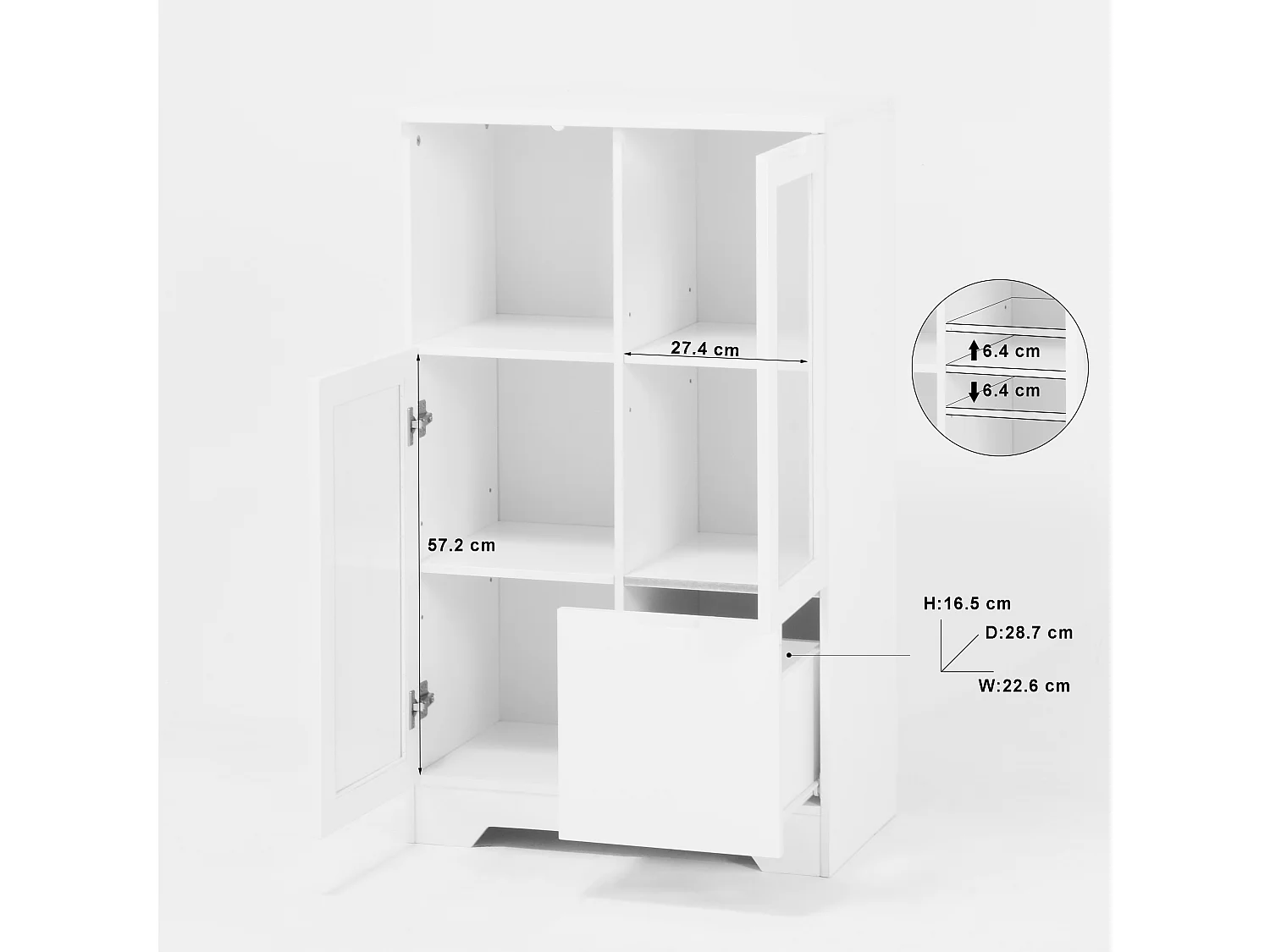 Aparador em MDF branco com portas de vidro e gaveta, arrumação multifuncional 90x40x120 cm