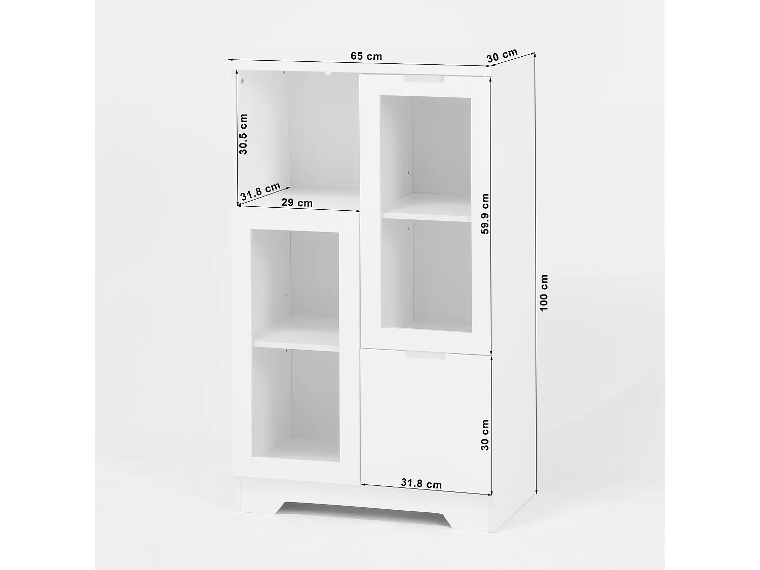 Aparador em MDF branco com portas de vidro e gaveta, arrumação multifuncional 90x40x120 cm