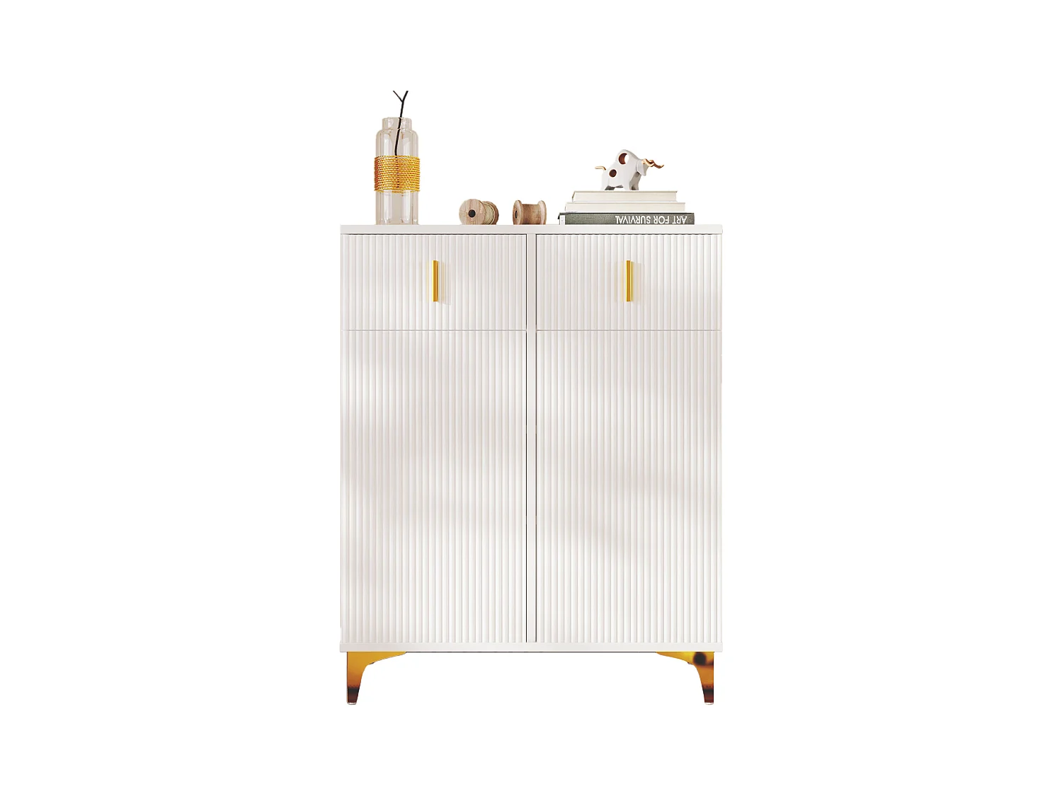 Aparador de madera blanca con 2 puertas y 2 cajones para almacenaje en dormitorio, salón moderno, 83 x 101 x 35 cm