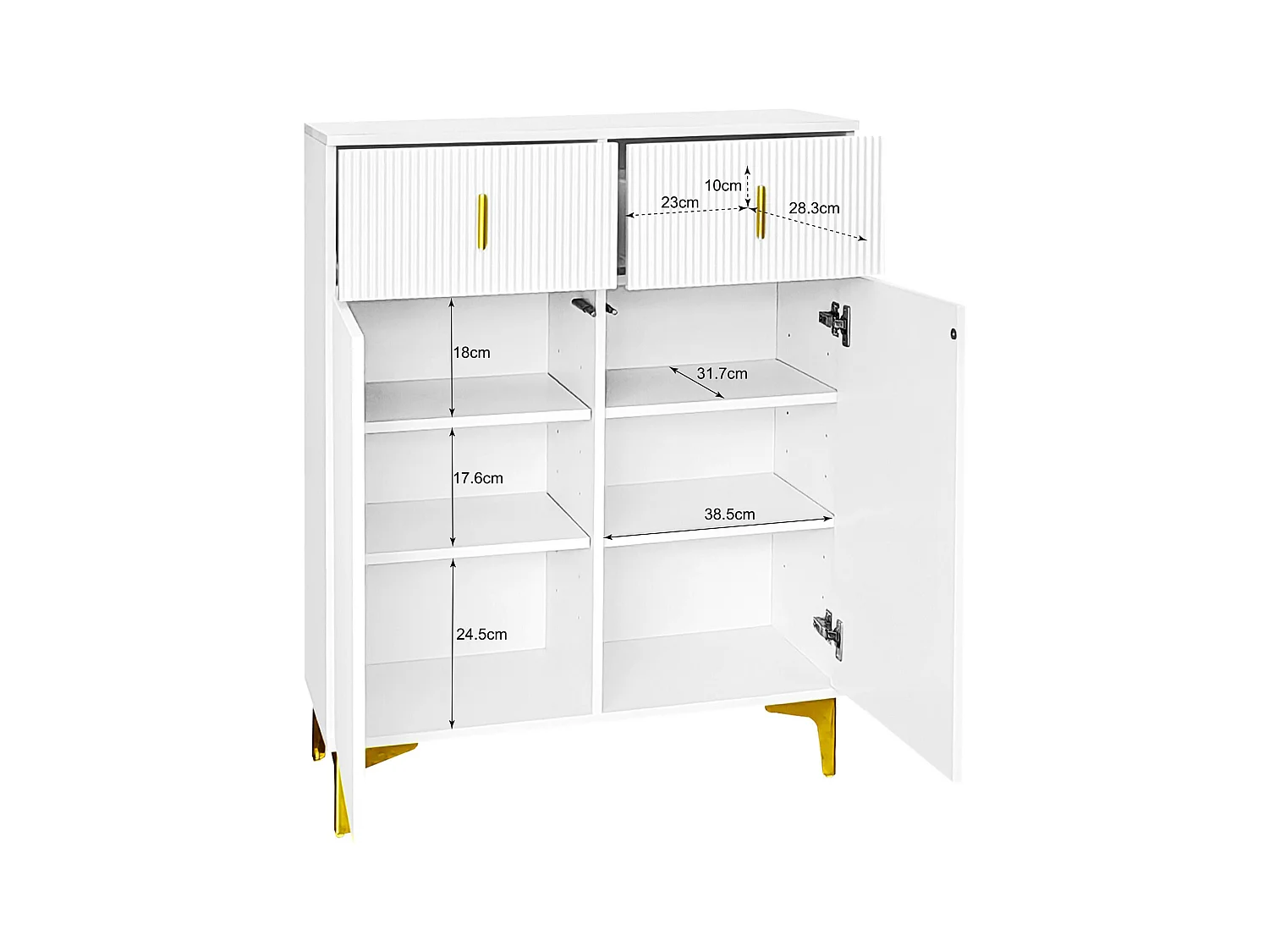 Aparador de madera blanca con 2 puertas y 2 cajones para almacenaje en dormitorio, salón moderno, 83 x 101 x 35 cm