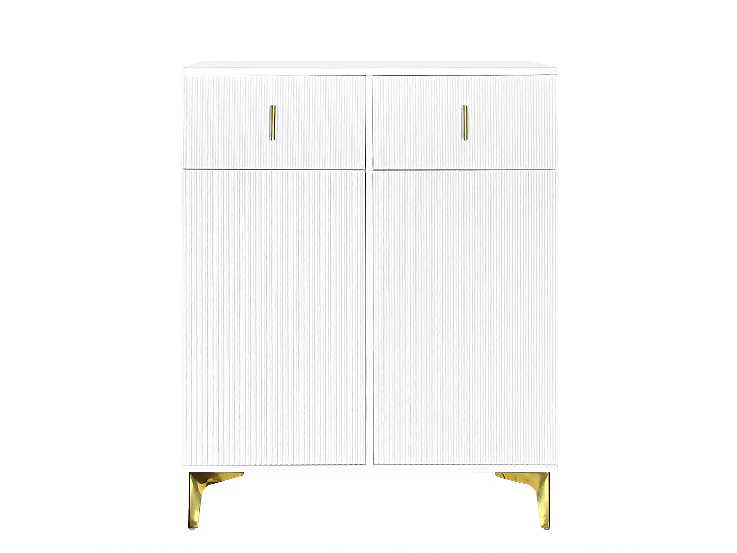 Aparador de madera blanca con 2 puertas y 2 cajones para almacenaje en dormitorio, salón moderno, 83 x 101 x 35 cm