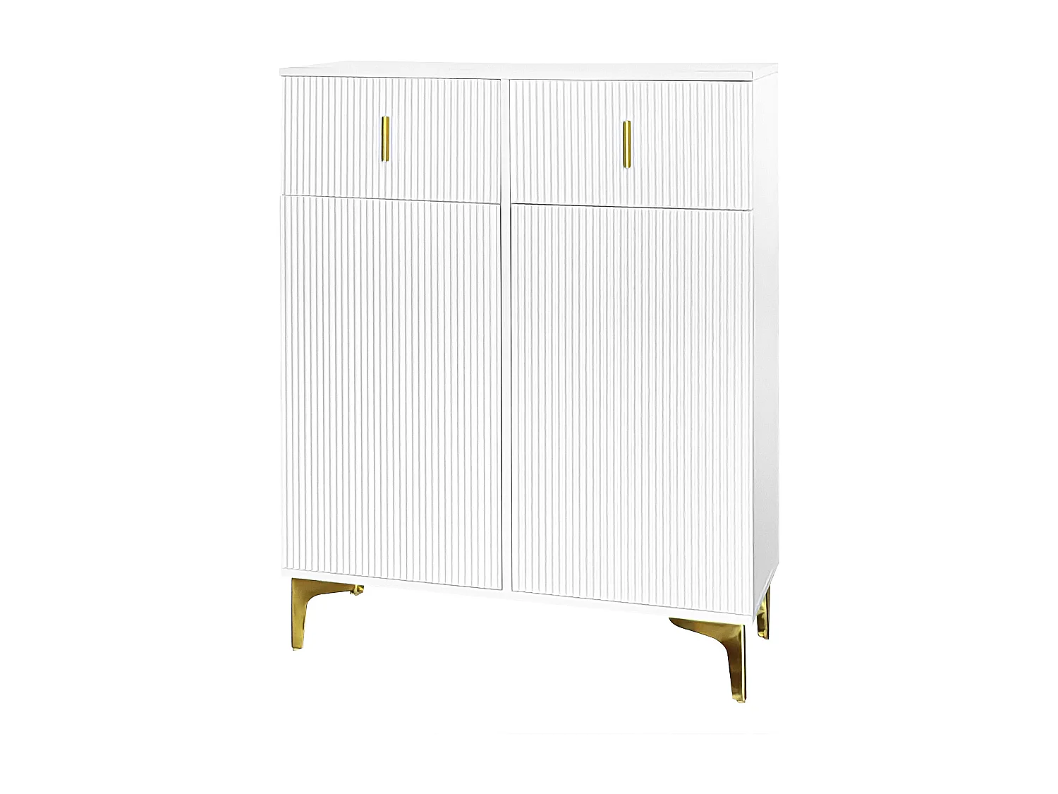 Aparador de madera blanca con 2 puertas y 2 cajones para almacenaje en dormitorio, salón moderno, 83 x 101 x 35 cm