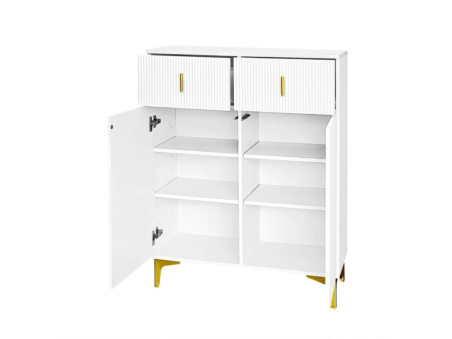 Aparador de madera blanca con 2 puertas y 2 cajones para almacenaje en dormitorio, salón moderno, 83 x 101 x 35 cm