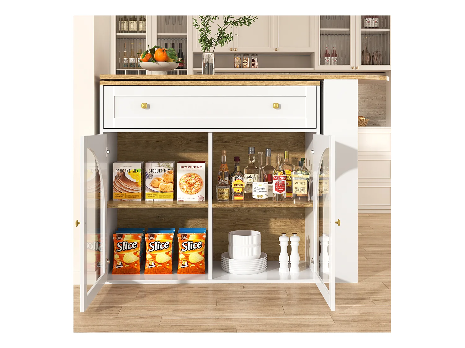 Mesa de bar extensível MDF 138-204 cm giratória 360° com armazenamento vidro branco cozinha sala de estar