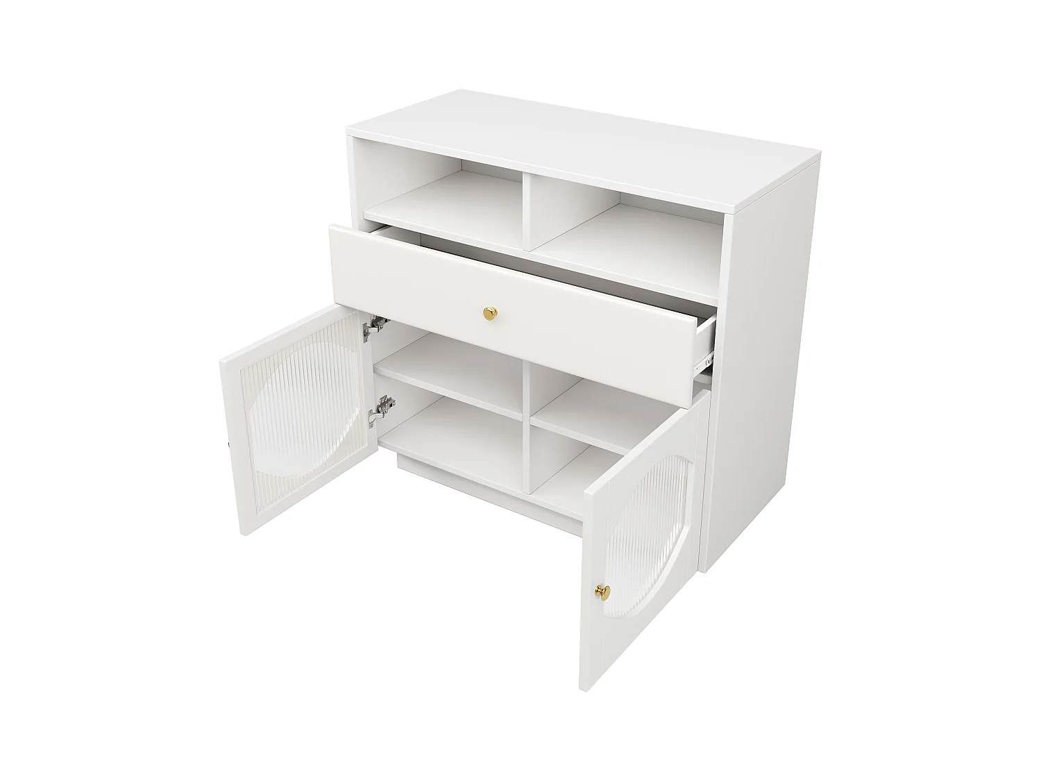 Aparador de MDF blanco 100x40x90,5cm con puertas de cristal y cajón de PU para cocina y comedor