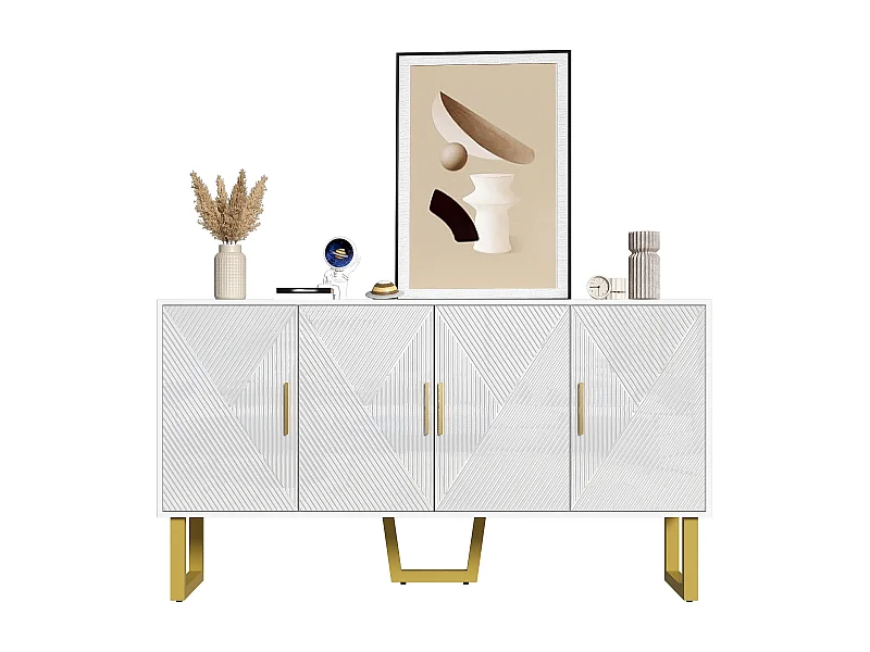 Aparador moderno branco 150 cm MDF 4 portas sala de estar luxo quarto com prateleiras ajustáveis