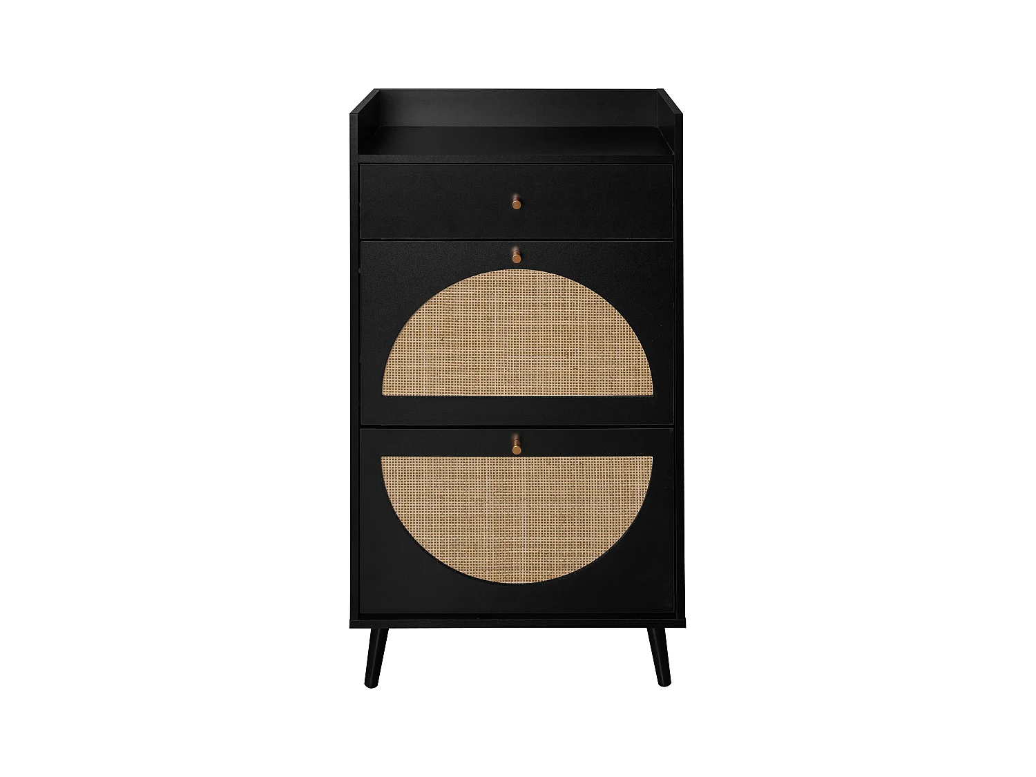 Sapateira 2 portas 1 gaveta entrada de armazenamento em rattan sintético preto 60 cm