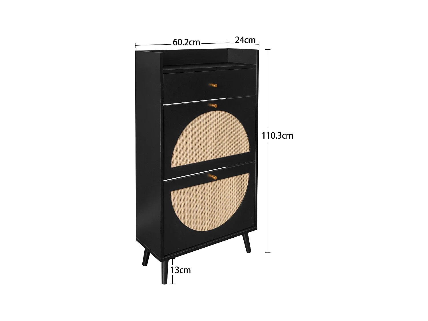 Sapateira 2 portas 1 gaveta entrada de armazenamento em rattan sintético preto 60 cm