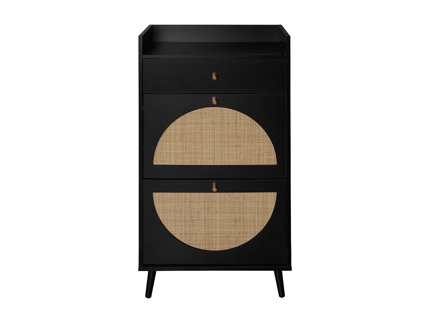 Mobile da pavimento 2 porte 1 tiroir rotin synthétique rangement entrée noir 60 cm