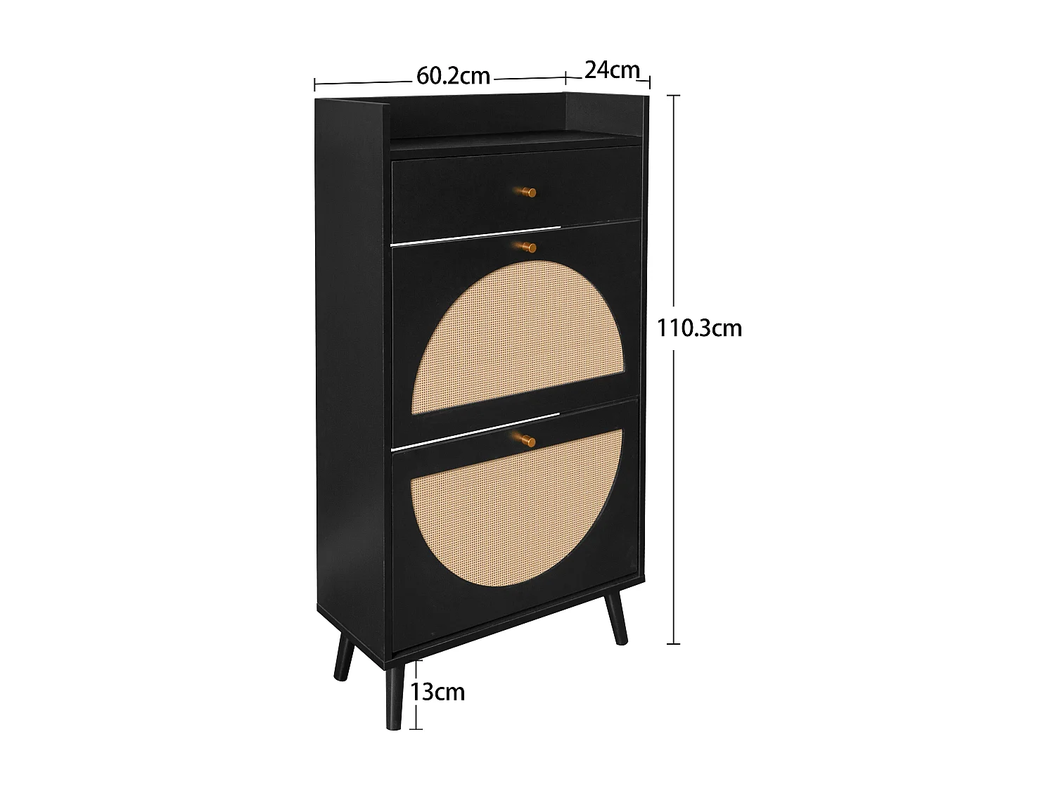 Mobile da pavimento 2 porte 1 tiroir rotin synthétique rangement entrée noir 60 cm