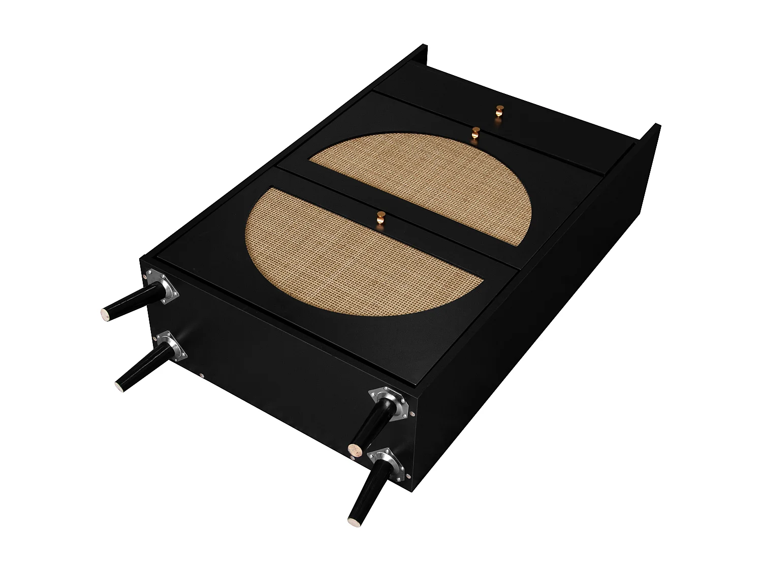 Mobile da pavimento 2 porte 1 tiroir rotin synthétique rangement entrée noir 60 cm