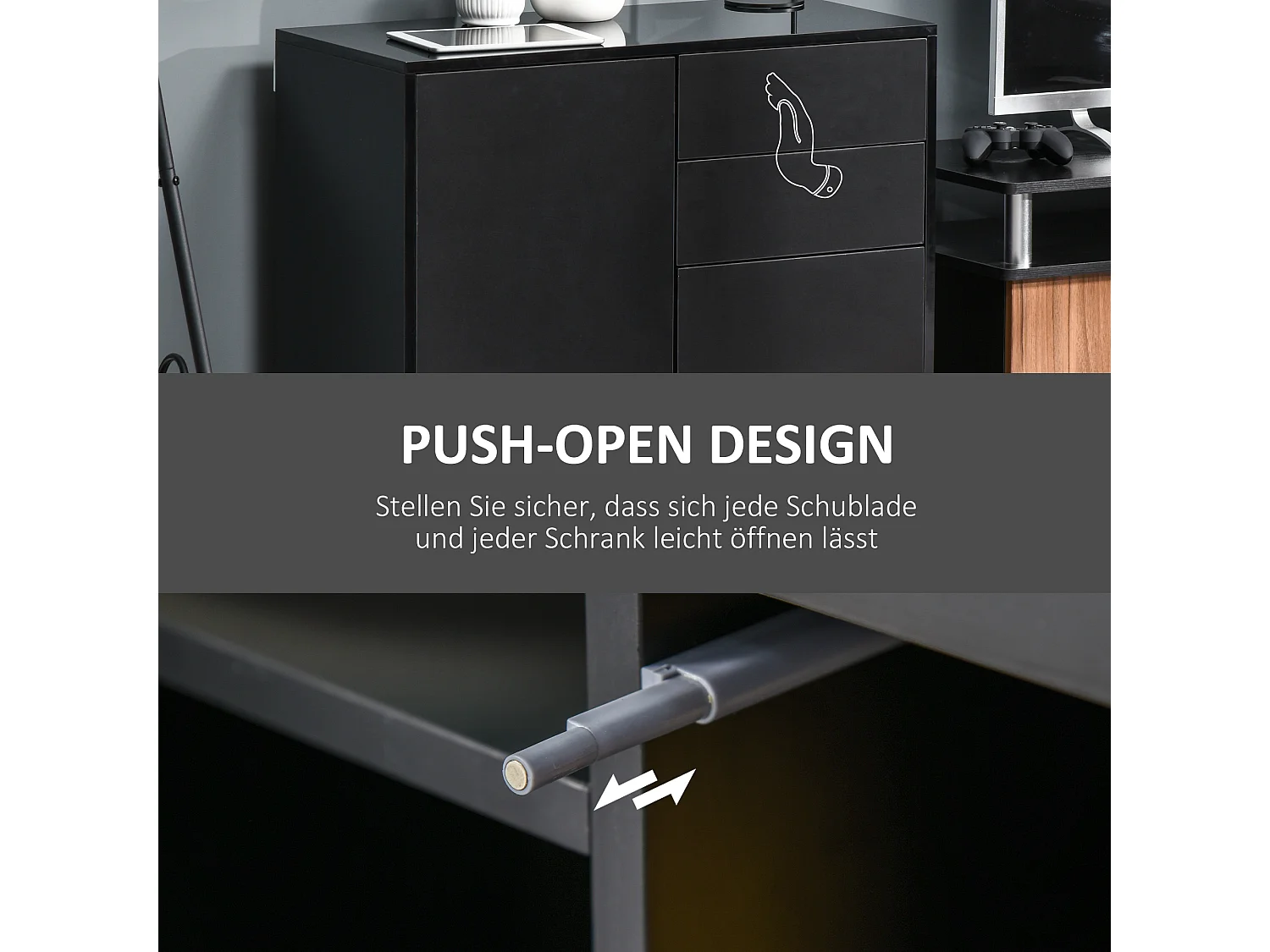 Mueble de almacenaje para salón dormitorio 2 cajones 2 puertas con balda negro 117x36x74 cm