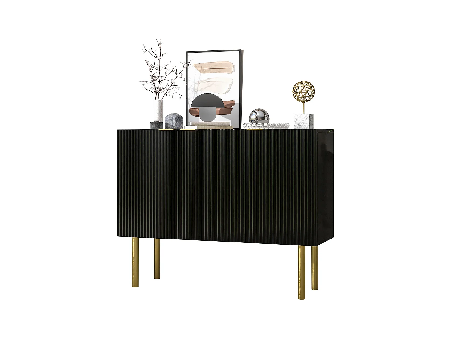 Aparador moderno em MDF com 3 portas e prateleiras reguláveis ​​para metal, sala de estar, cozinha, sala de jantar, preto