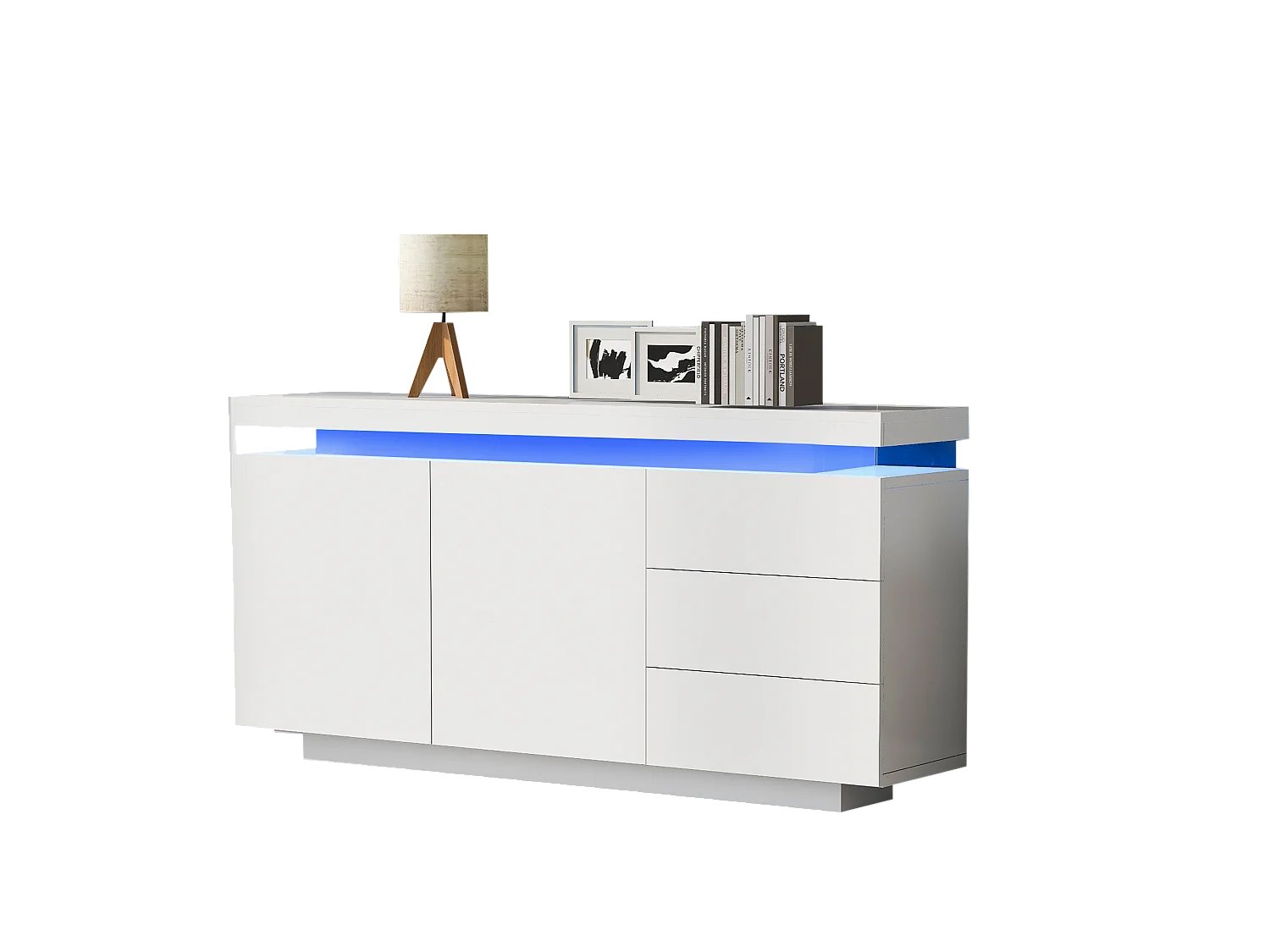 Aparador 140cm MDF branco LED 2 portas 3 gavetas móvel de arrumação sala de estar sala de jantar