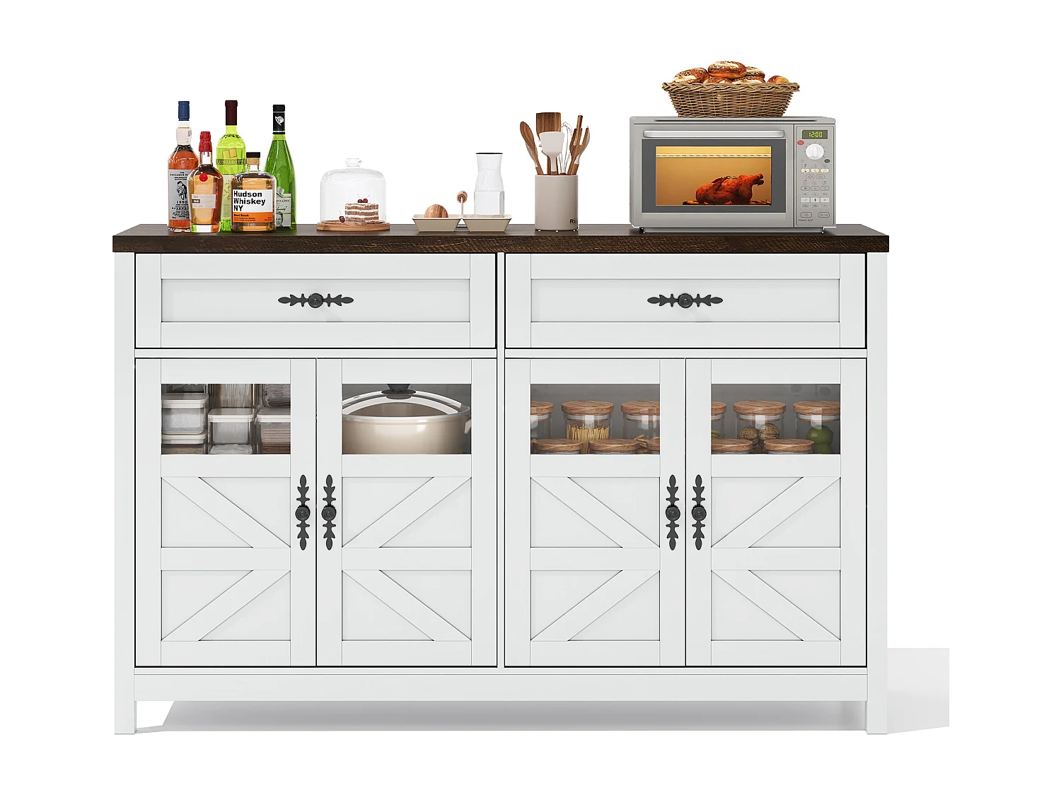Buffet 140 cm MDF 4 porte 2 tiroirs rangement salone cucina bianco