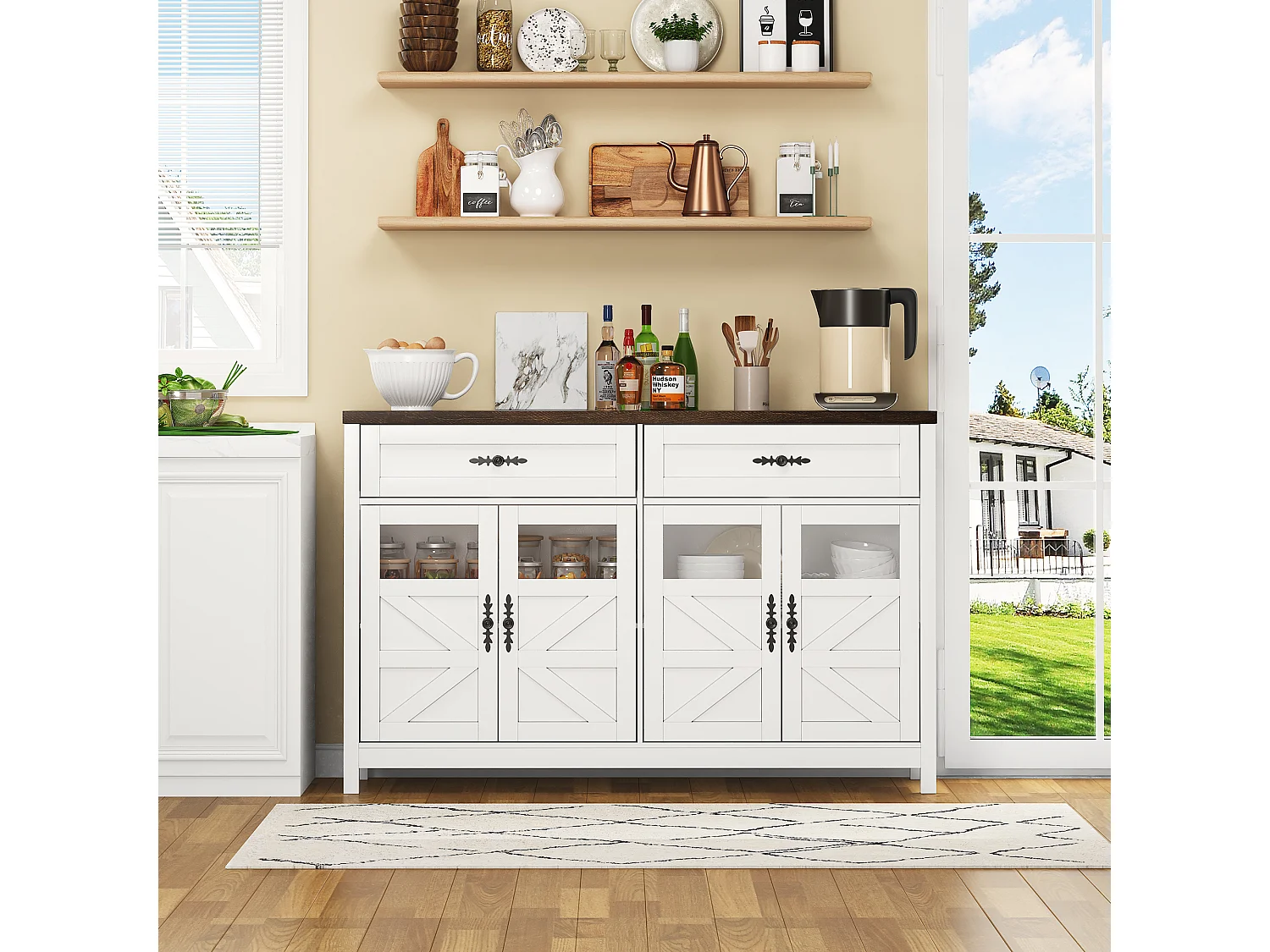Buffet 140 cm MDF 4 porte 2 tiroirs rangement salone cucina bianco