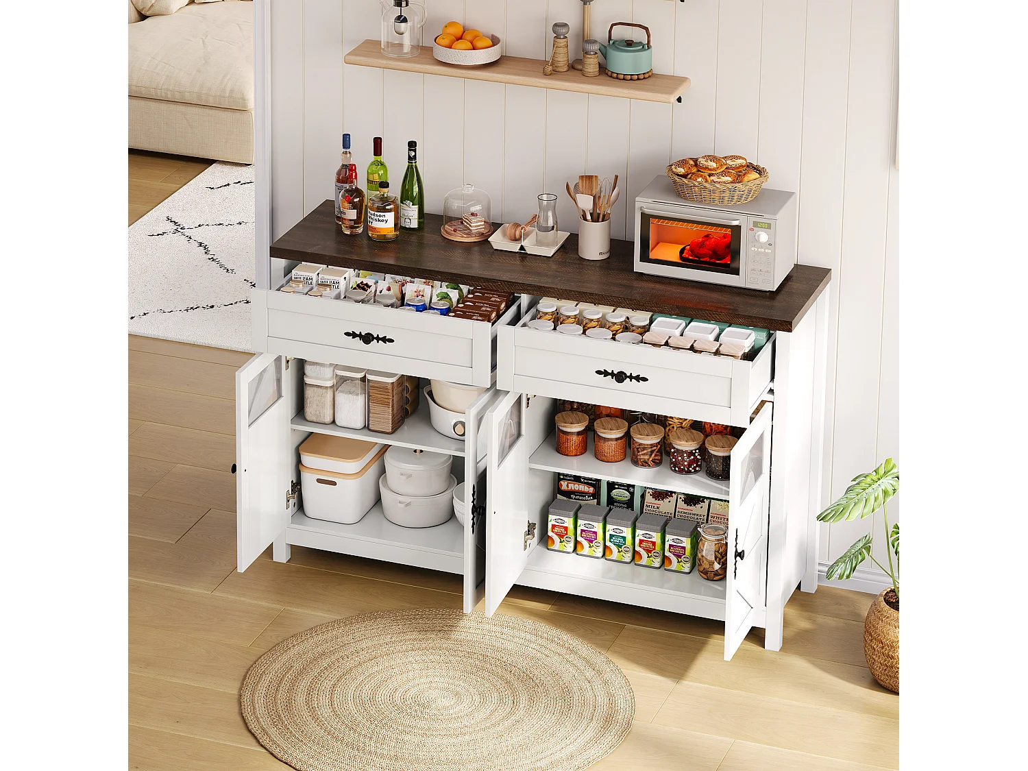 Buffet 140 cm MDF 4 porte 2 tiroirs rangement salone cucina bianco