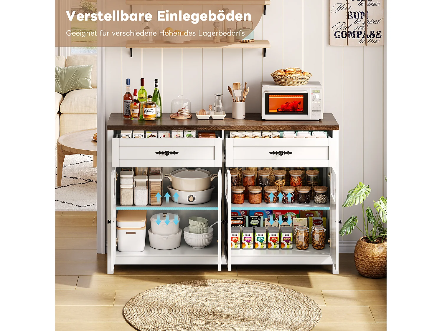 Buffet 140 cm MDF 4 porte 2 tiroirs rangement salone cucina bianco