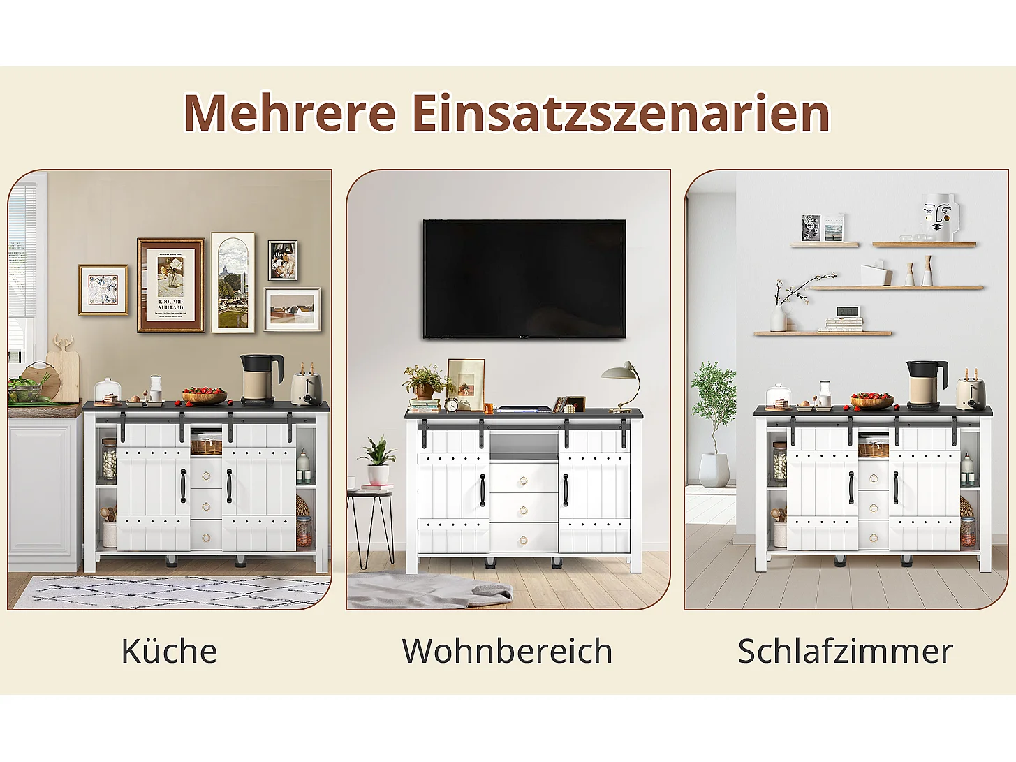 Buffet MDF 120 cm portes coulissantes 3 cassetti stile rustico per cucina salon blanc